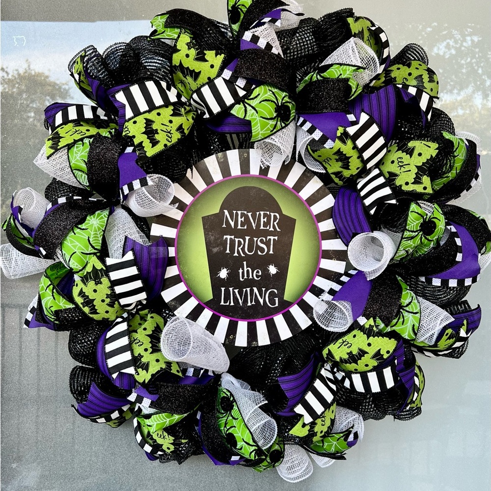 Halloween Themed Wreath with Black, Green, and Purple Accents - Picture 1 of 5